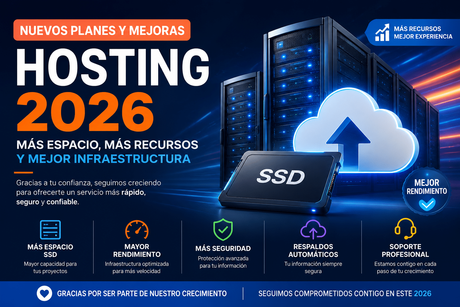 Nuevos Planes y Mejoras de Hosting 2026: Más Espacio, Más Recursos y Mejor Infraestructura